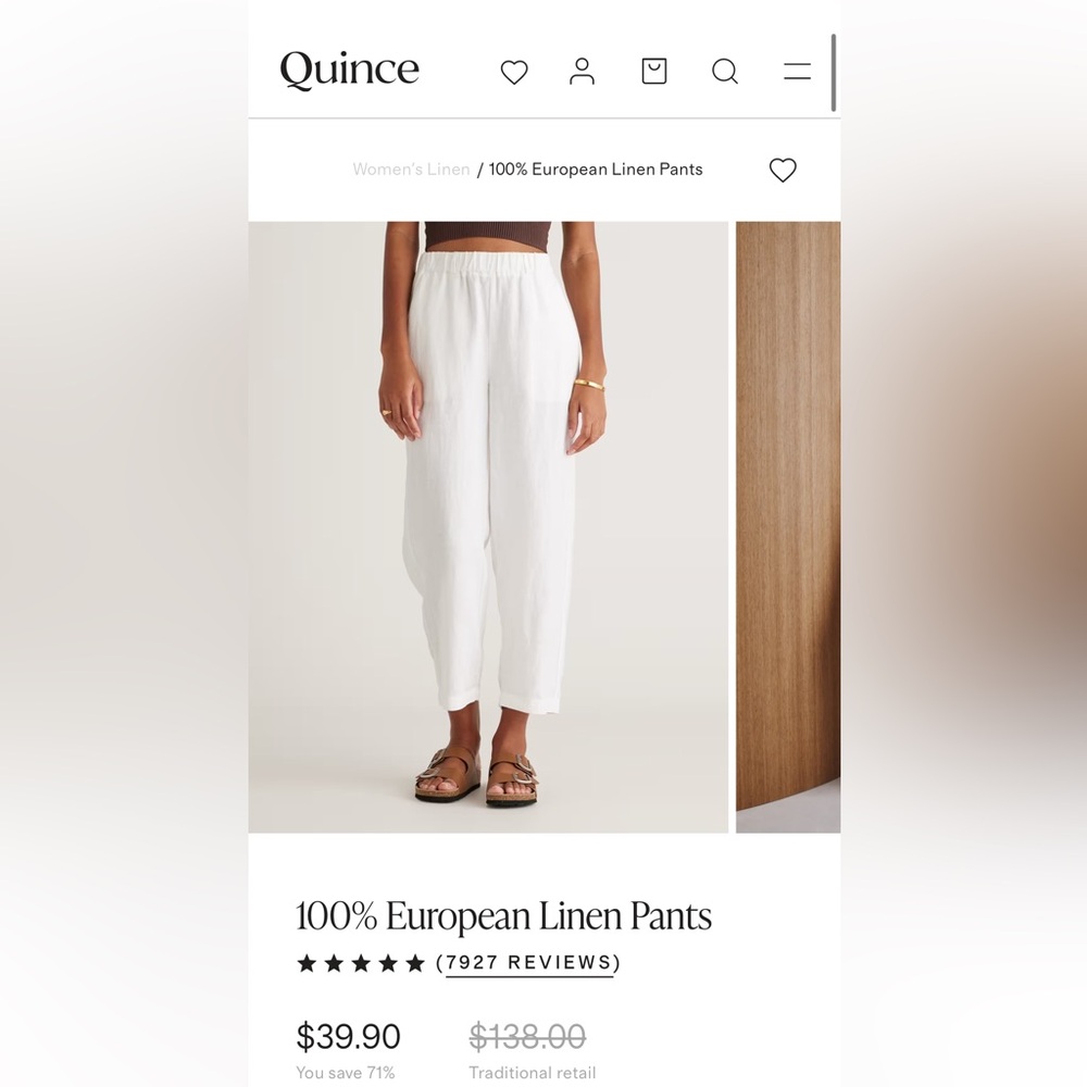 Quince Women's Cream Linen Cropped Pants